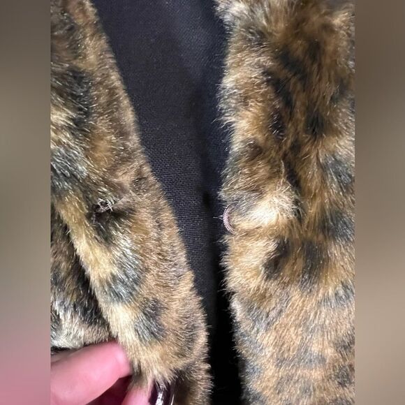 Guess Faux Fur Browns Leopard Print Lined Cropped‎ 3/4 Sleeve Jacket Size Large - Picture 6 of 10